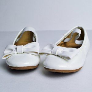 Flaryzone Toddler/Baby Girls' Size 5 Shiny White Ballerina Flat Bow Dress Shoes